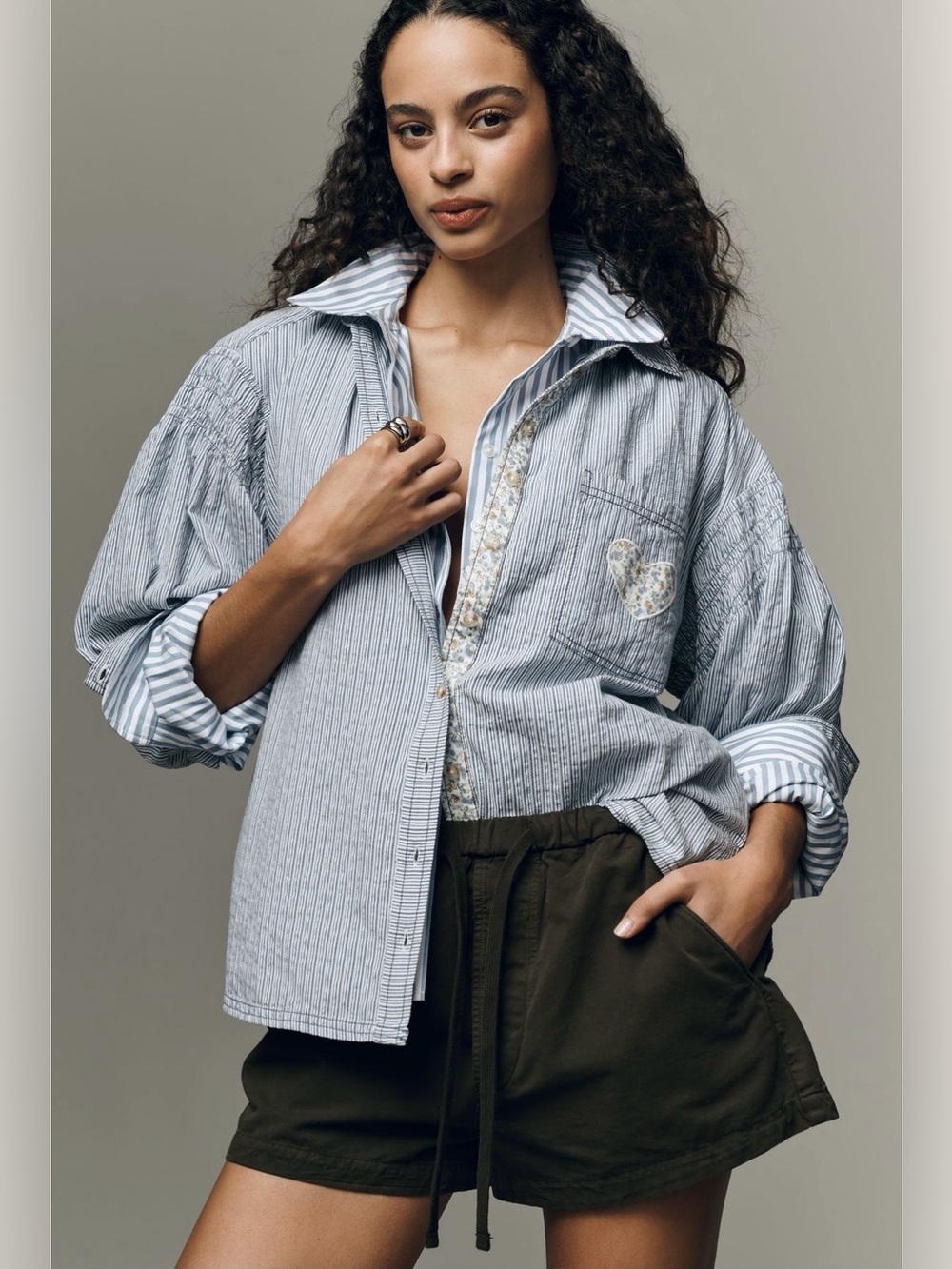 Pilcro Mix-Print Long-Sleeve Buttondown Shirt